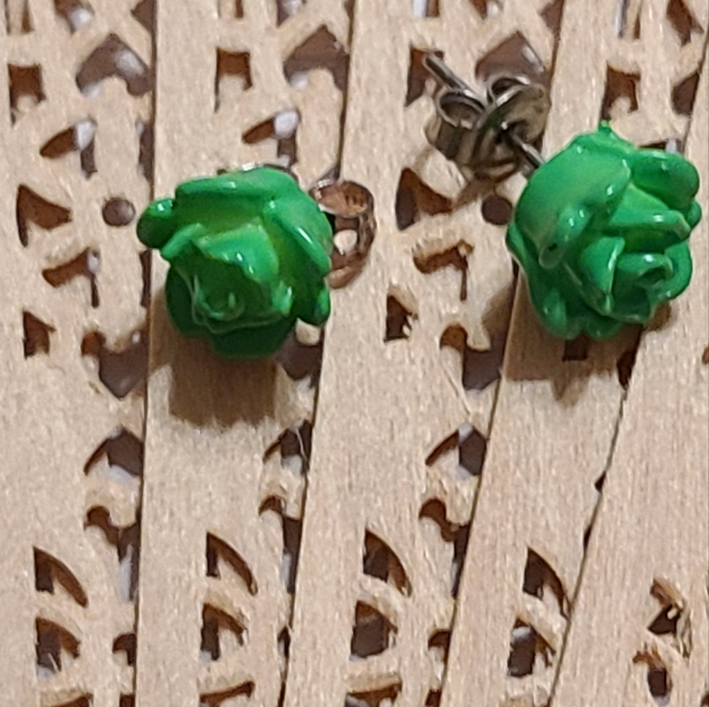 Green Rose Stud Earrings